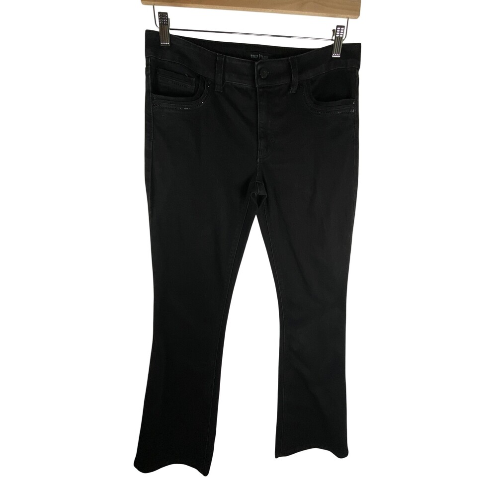White House Black Market Jeans Womens 8R Black Skinny Flare Rhinestone 32x33